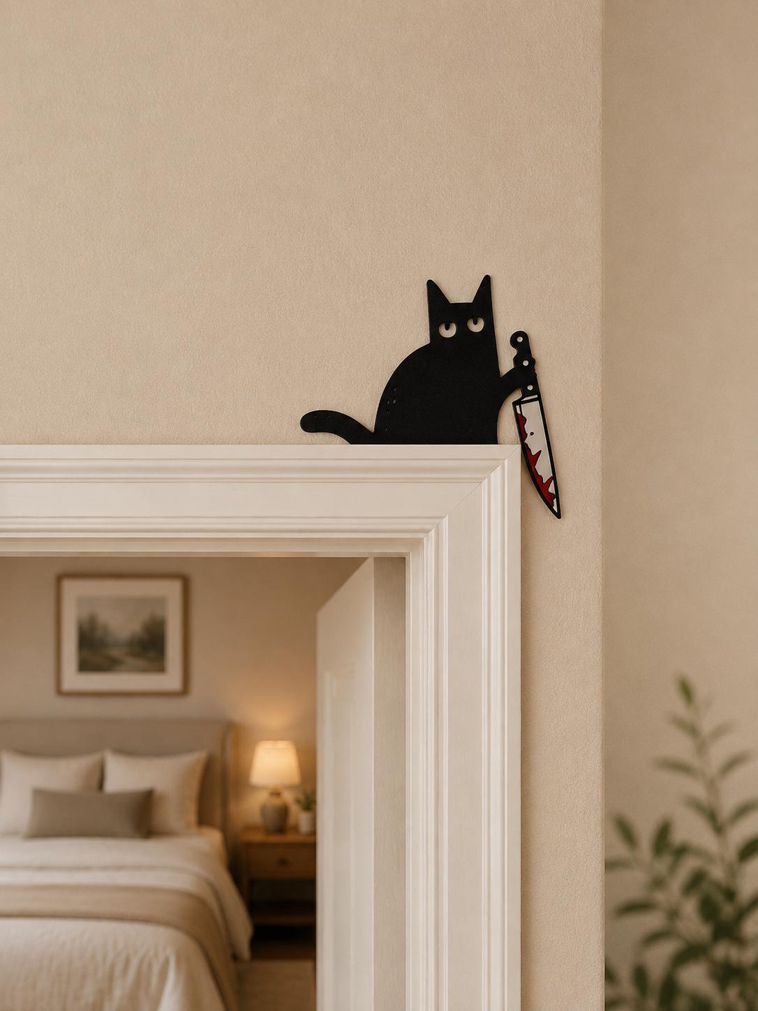 Black Cat Decor | Halloween Decor | Halloween Wall Decor | Cat Door Corner | Funny Halloween Decor | Cat Lover Gift | Door Frame Cat - main product image