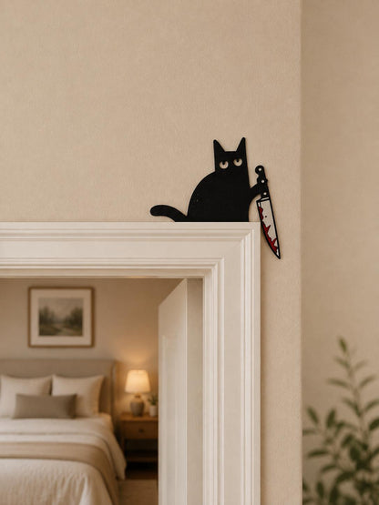 Black Cat Decor | Halloween Decor | Halloween Wall Decor | Cat Door Corner | Funny Halloween Decor | Cat Lover Gift | Door Frame Cat - main product image