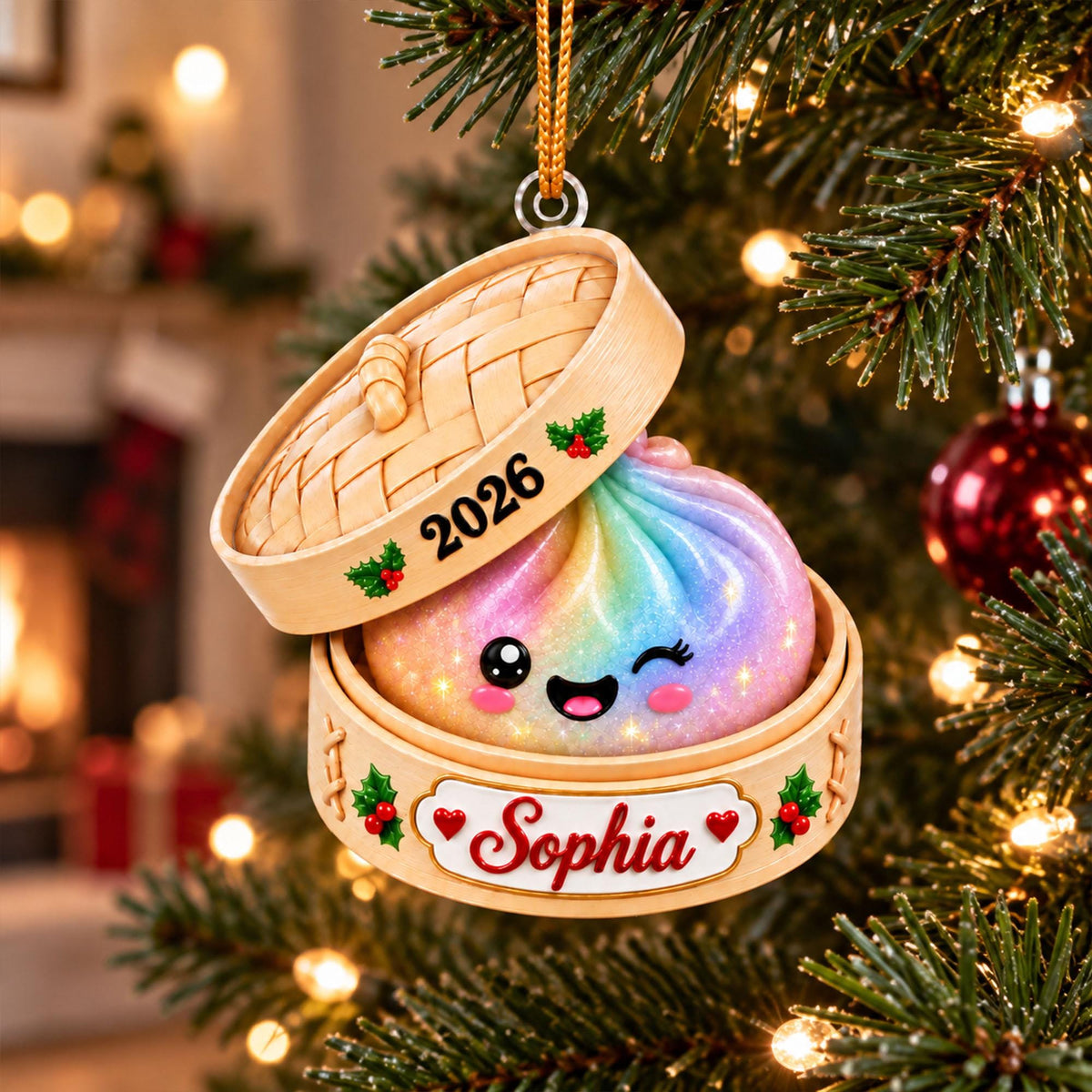 Personalized Cute Dumpling Acrylic Ornament, Custom Name Glitter Dumpling Ornament, Custom Family Christmas Keepsake, Dumpling Lover Gift - product image 3
