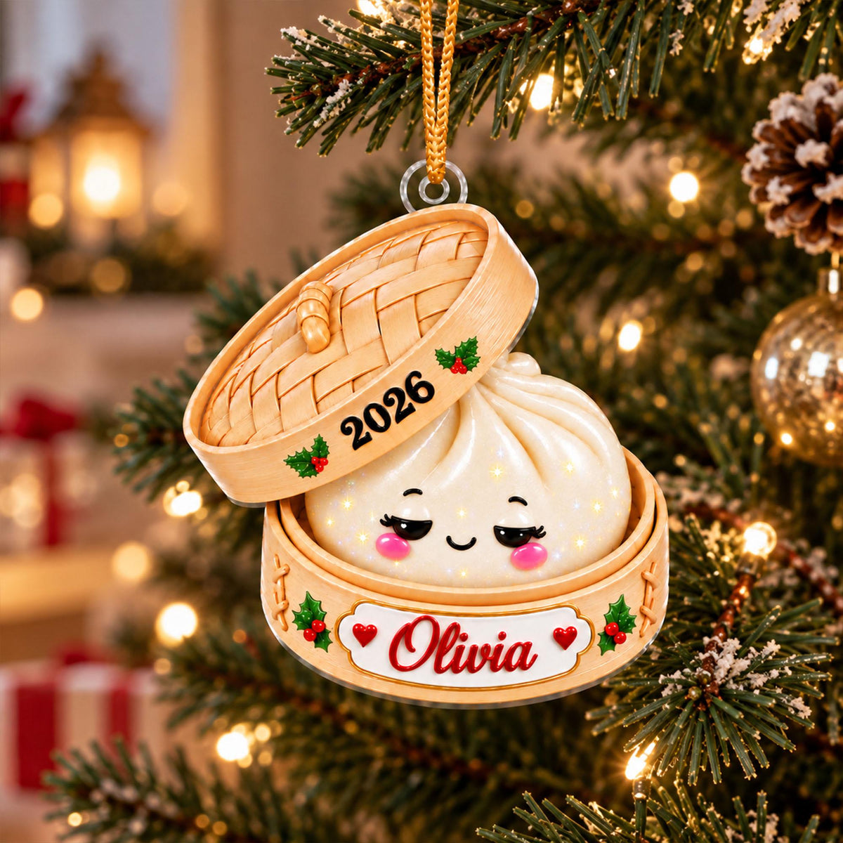 Personalized Cute Dumpling Acrylic Ornament, Custom Name Glitter Dumpling Ornament, Custom Family Christmas Keepsake, Dumpling Lover Gift - product image 11