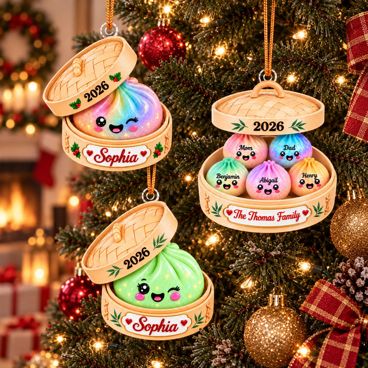 Personalized Cute Dumpling Acrylic Ornament, Custom Name Glitter Dumpling Ornament, Custom Family Christmas Keepsake, Dumpling Lover Gift - product image 12