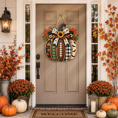 Football Pumpkin Door Sign, Halloween Fall Wreath, Autumn Sports Decor, Game Day GIFT 2026, Harvest Front Door Hanging, Football Fan Gift - product image 5