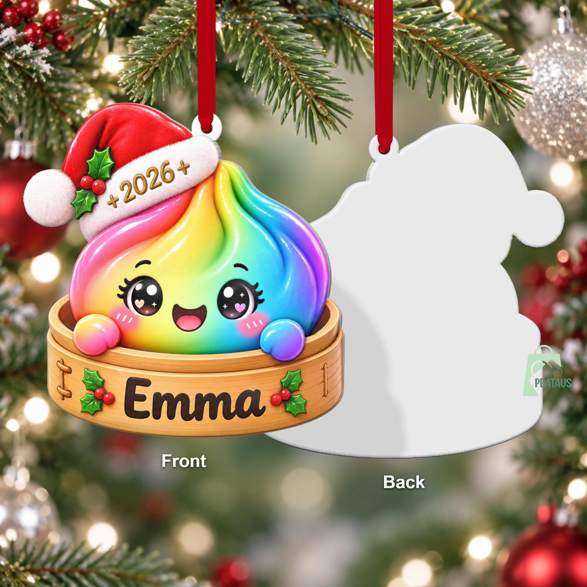 Personalized Squishy 3D Ornament, Custom Name Glitter Dumpling Ornament, Bamboo Steamer, Dumpling Lover Gift, Christmas Gift for Kids - product image 6