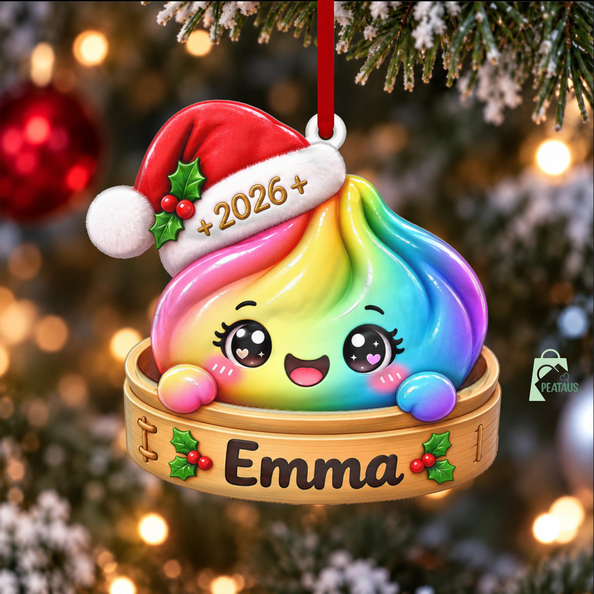 Personalized Squishy 3D Ornament, Custom Name Glitter Dumpling Ornament, Bamboo Steamer, Dumpling Lover Gift, Christmas Gift for Kids - product image 4