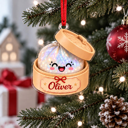 Personalized Cute Dumpling Christmas Ornament, Faux Glitter Dumpling Keepsake, Dumpling Lover Gift, Kids Christmas Gift, Foodie Decor - product image 5