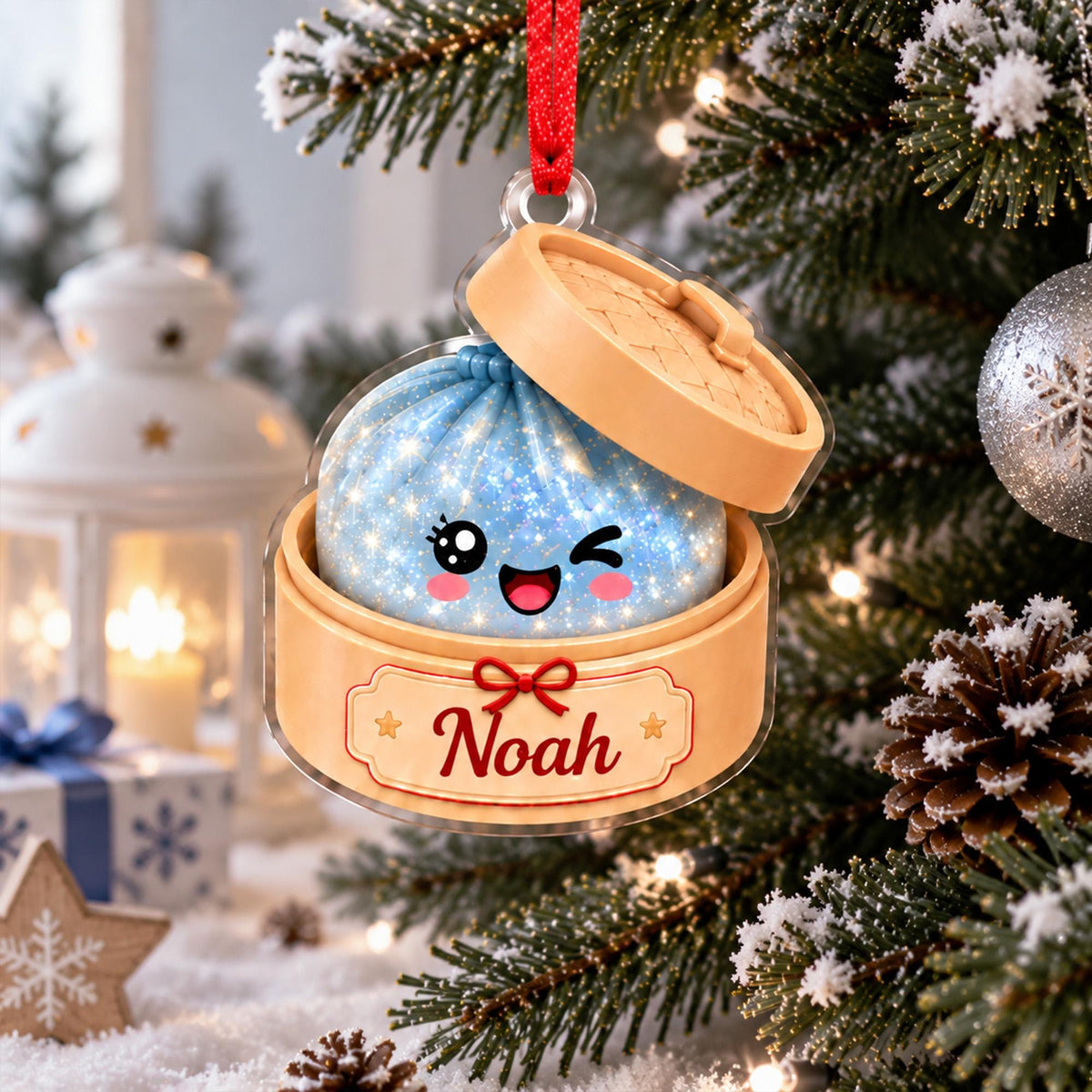 Personalized Cute Dumpling Christmas Ornament, Faux Glitter Dumpling Keepsake, Dumpling Lover Gift, Kids Christmas Gift, Foodie Decor - product image 11