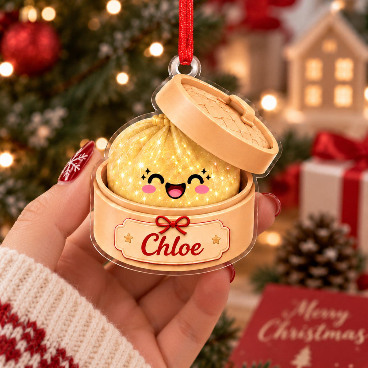 Personalized Cute Dumpling Christmas Ornament, Faux Glitter Dumpling Keepsake, Dumpling Lover Gift, Kids Christmas Gift, Foodie Decor - product image 7