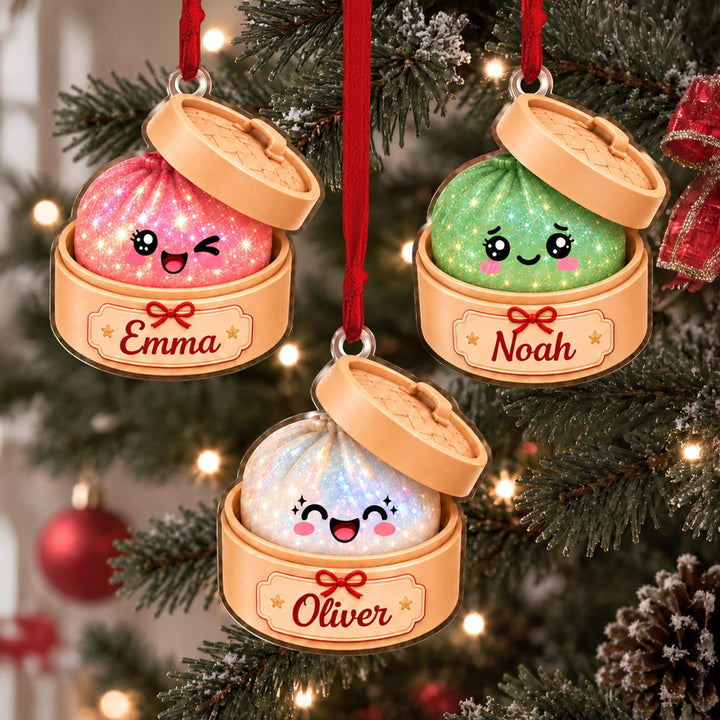 Personalized Cute Dumpling Christmas Ornament, Faux Glitter Dumpling Keepsake, Dumpling Lover Gift, Kids Christmas Gift, Foodie Decor - main product image