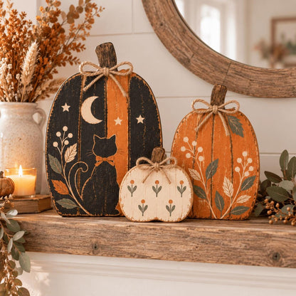 2D Wooden Pumpkin Set, 3ps Halloween Wooden Pumpkin Sitter, Rustic Fall Tiered Tray Decor, Desktop Decor, Halloween Gifts - product image 3