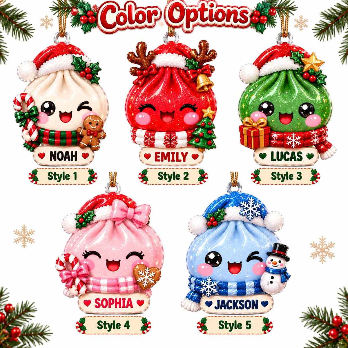 Personalized Christmas Dumpling Dim Sum Acrylic Ornament, Christmas Gift, Dumpling Lover Gift, Kids Christmas Gift - product image 2