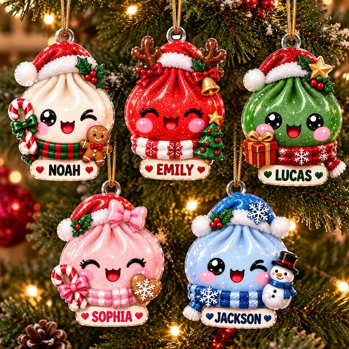 Personalized Christmas Dumpling Dim Sum Acrylic Ornament, Christmas Gift, Dumpling Lover Gift, Kids Christmas Gift - main product image
