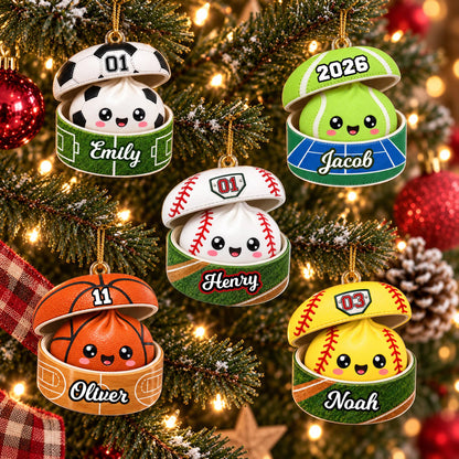 Personalized Sport Dumpling Ornament, Acrylic Squishy Style Christmas Ornament, Custom Name Ornament, Acrylic Soccer Baseball Ornament - main product image