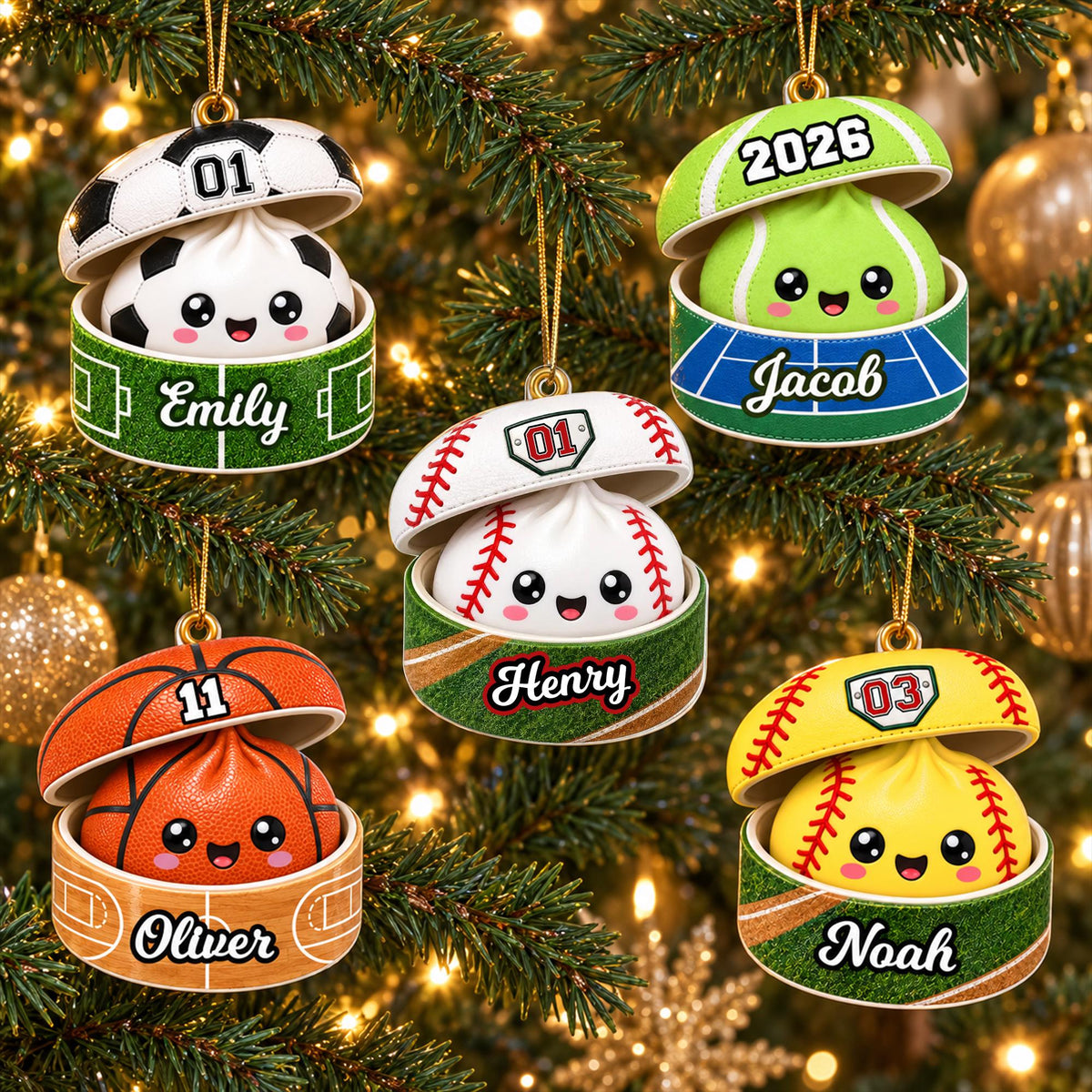 Personalized Sport Dumpling Ornament, Acrylic Squishy Style Christmas Ornament, Custom Name Ornament, Acrylic Soccer Baseball Ornament - product image 7