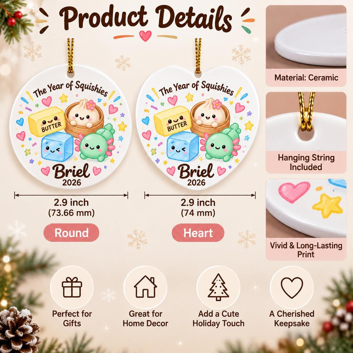 Personalized Kids Squishy Hunting Ornament 2026, The Year of Squishy Keepsake, Funny Kids Christmas Ornament, Cute Stocking Stuffer - product image 5