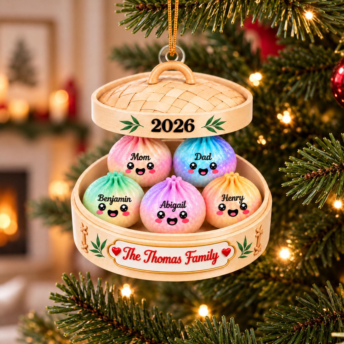 Personalized Cute Dumpling Acrylic Ornament, Custom Name Glitter Dumpling Ornament, Custom Family Christmas Keepsake, Dumpling Lover Gift - product image 4