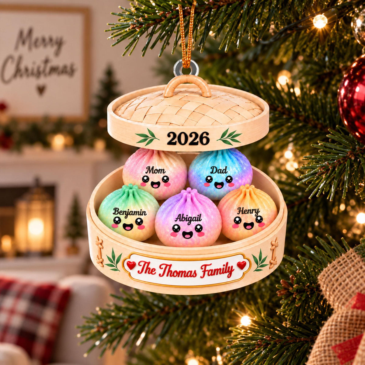 Personalized Cute Dumpling Acrylic Ornament, Custom Name Glitter Dumpling Ornament, Custom Family Christmas Keepsake, Dumpling Lover Gift - product image 6