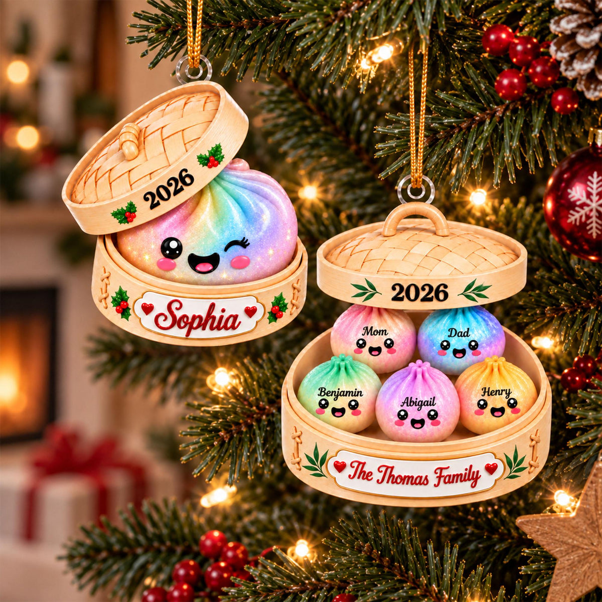 Personalized Cute Dumpling Acrylic Ornament, Custom Name Glitter Dumpling Ornament, Custom Family Christmas Keepsake, Dumpling Lover Gift - product image 9