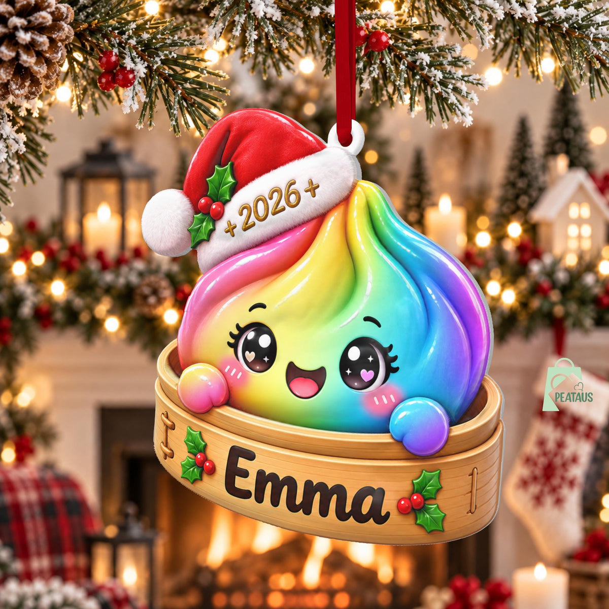 Personalized Squishy 3D Ornament, Custom Name Glitter Dumpling Ornament, Bamboo Steamer, Dumpling Lover Gift, Christmas Gift for Kids - product image 5