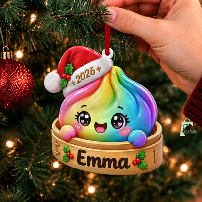 Personalized Squishy 3D Ornament, Custom Name Glitter Dumpling Ornament, Bamboo Steamer, Dumpling Lover Gift, Christmas Gift for Kids - product image 8