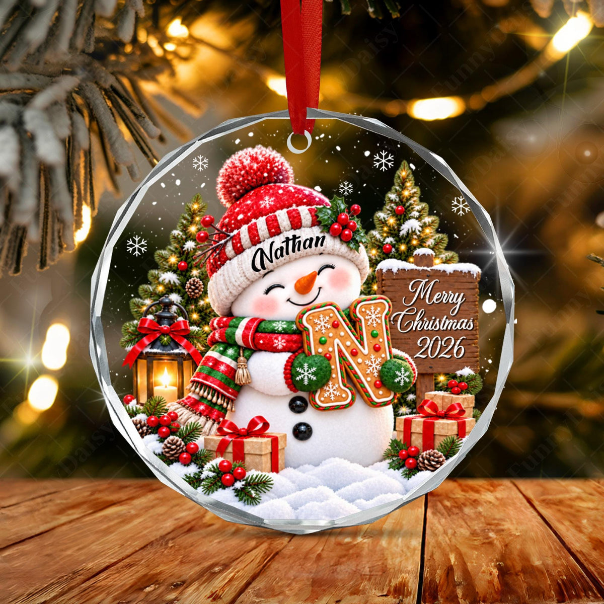 Personalized Kid Name Ornament, Letter Gingerbread with Snowman Keepsake - product image 12