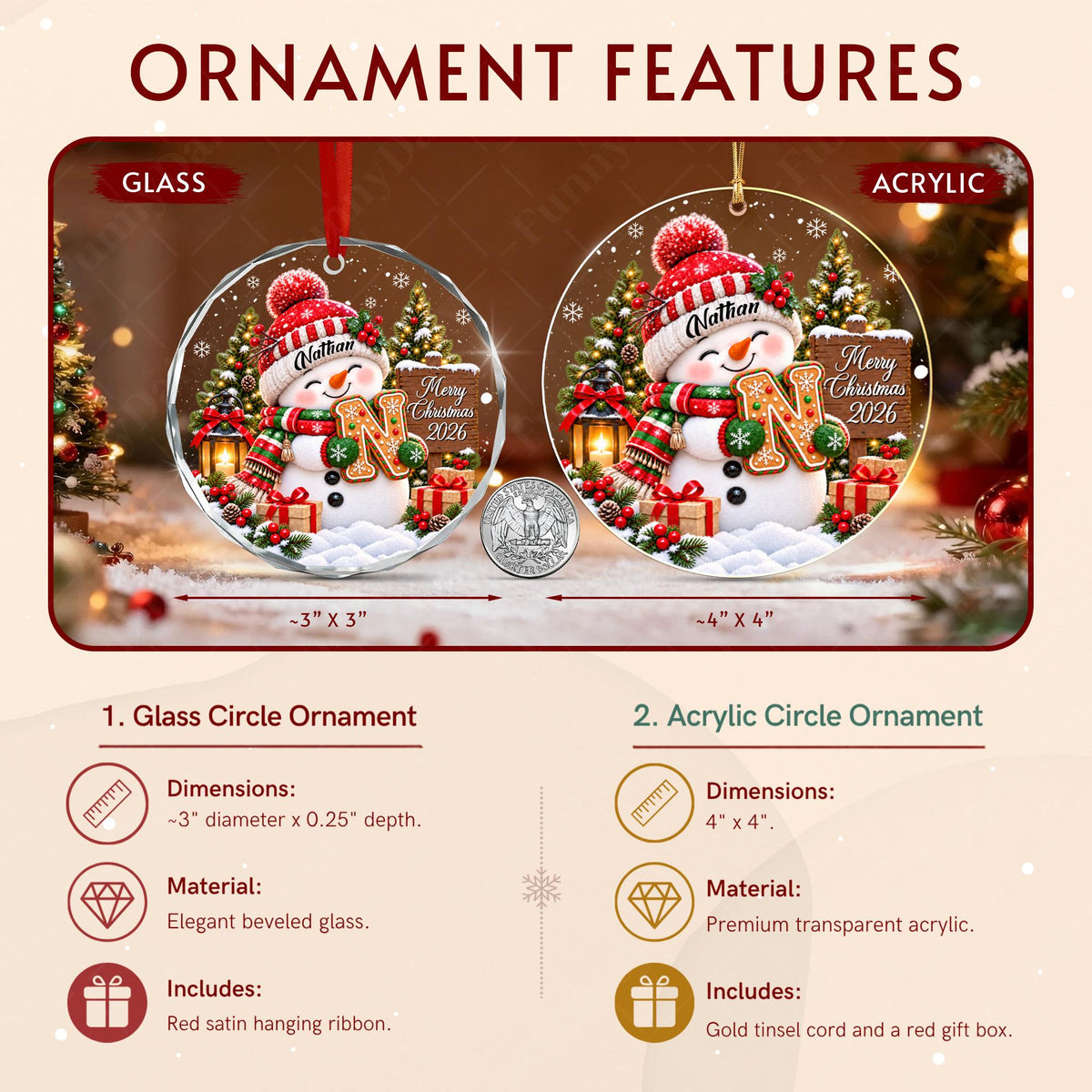 Personalized Kid Name Ornament, Letter Gingerbread with Snowman Keepsake - product image 4