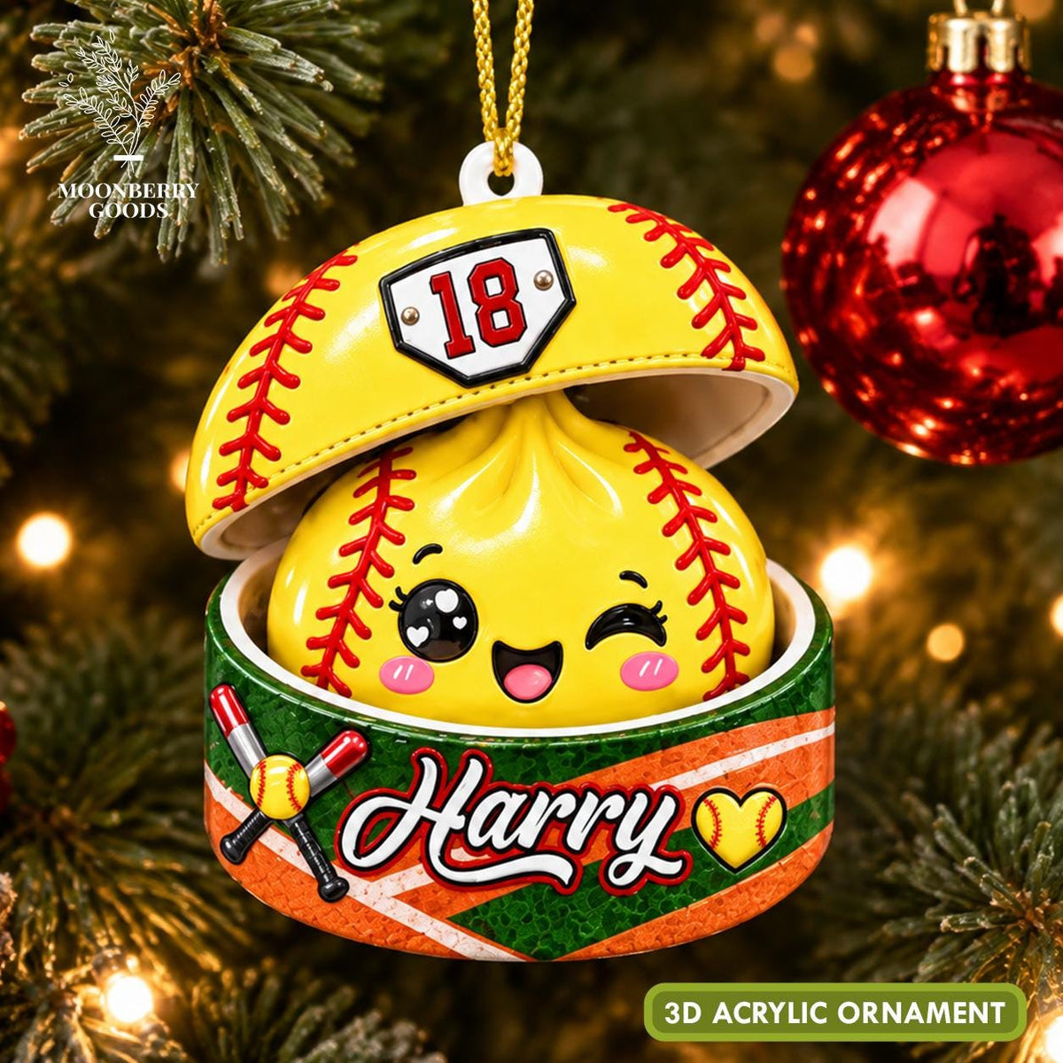 Personalized Softball Dumpling 3D Relief Ornament 2026, Softball Ornament, Squishy Dumpling Ornament, Sport Ornament, Kids Christmas Gift - main product image