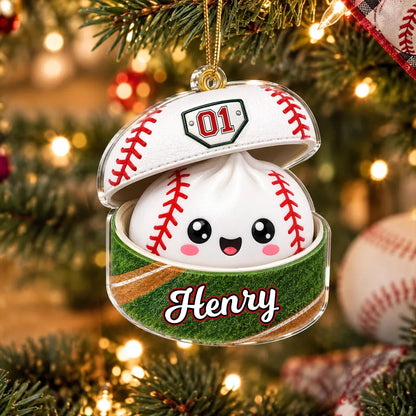 Personalized Sport Dumpling Ornament, Acrylic Squishy Style Christmas Ornament, Custom Name Ornament, Acrylic Soccer Baseball Ornament - product image 2