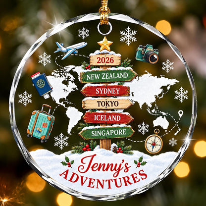 Personalized Travel Ornament 2026, Custom Destination Christmas Ornament, Glass Family Vacation Keepsake, Wanderlust Gift - main product image
