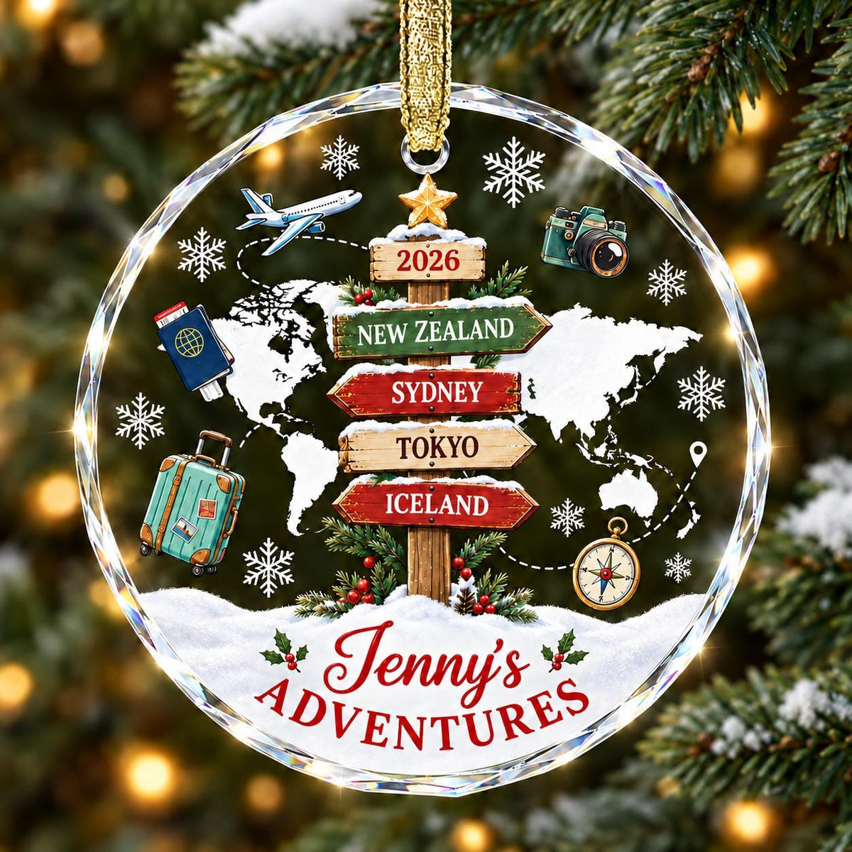 Personalized Travel Ornament 2026, Custom Destination Christmas Ornament, Glass Family Vacation Keepsake, Wanderlust Gift - product image 3