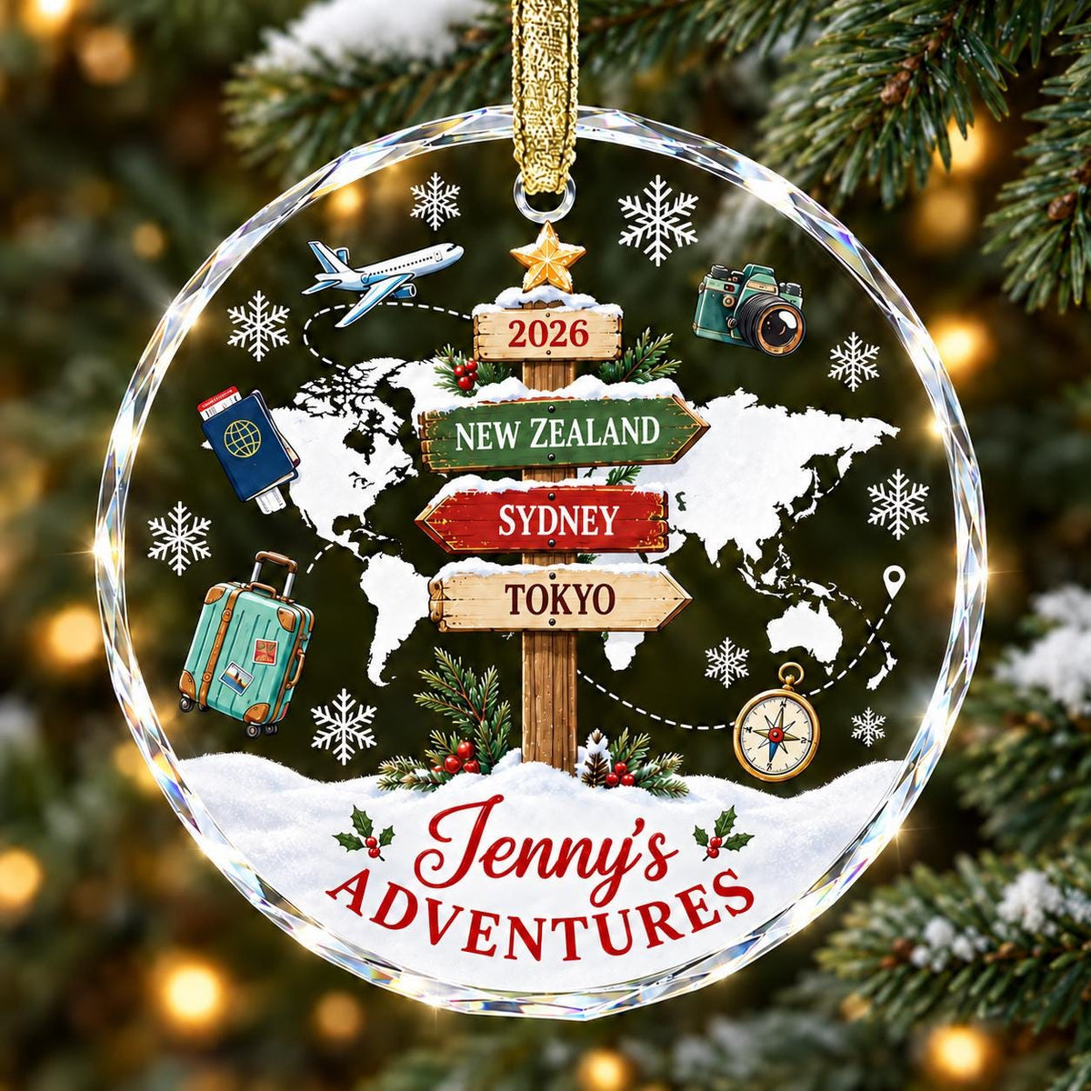 Personalized Travel Ornament 2026, Custom Destination Christmas Ornament, Glass Family Vacation Keepsake, Wanderlust Gift - product image 2