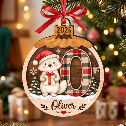 Baby First Christmas Ornament 2026, Personalized Monogram Ornament, Custom Toddler Name Gift, Woodland Animal Keepsake - product image 2