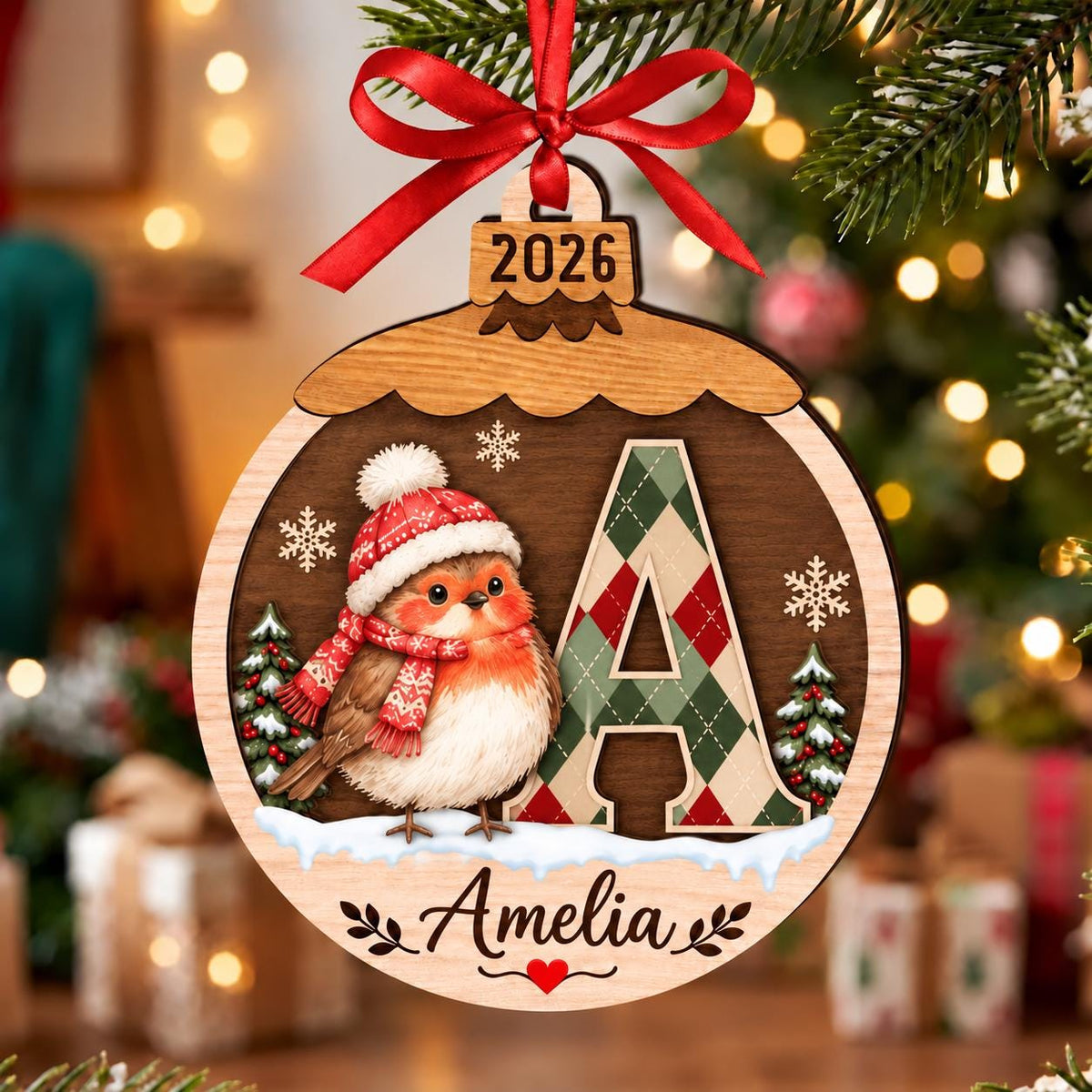Baby First Christmas Ornament 2026, Personalized Monogram Ornament, Custom Toddler Name Gift, Woodland Animal Keepsake - product image 5