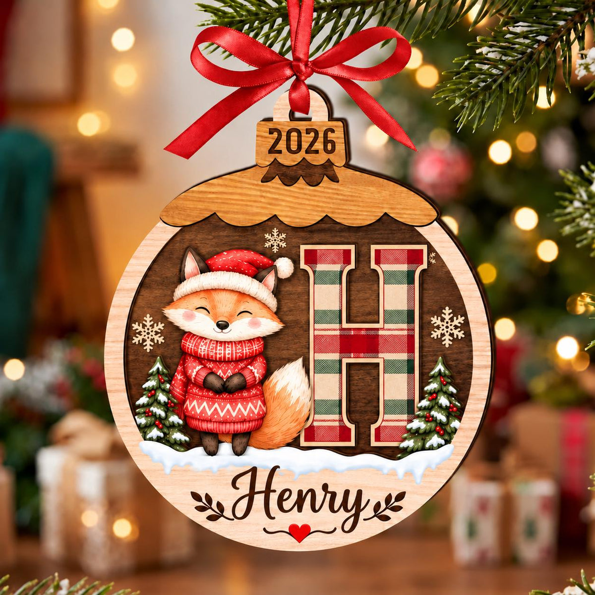Baby First Christmas Ornament 2026, Personalized Monogram Ornament, Custom Toddler Name Gift, Woodland Animal Keepsake - product image 7