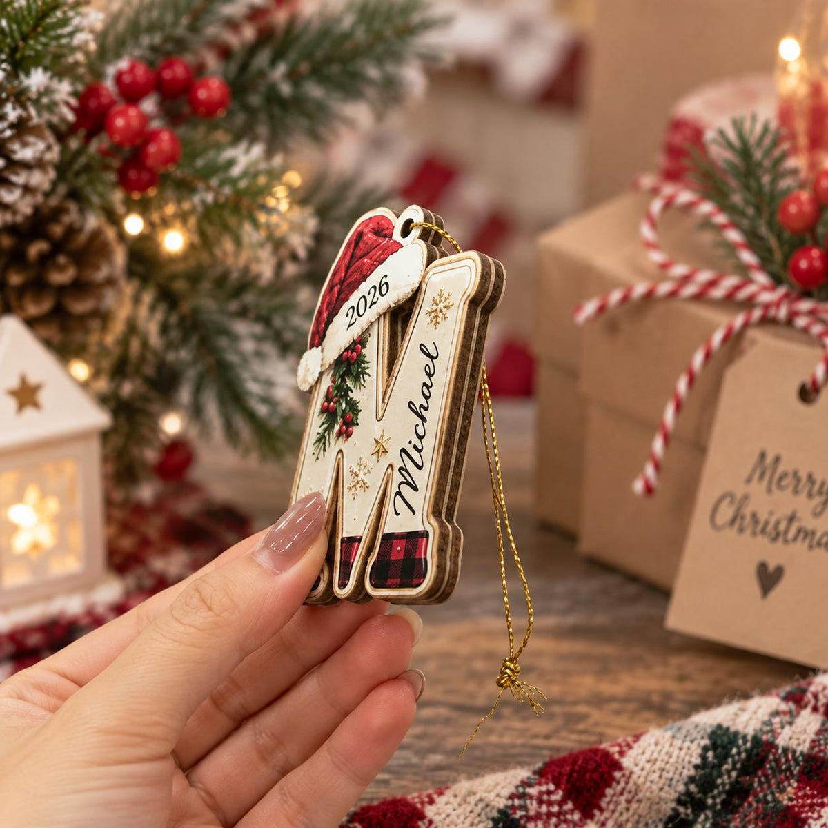 Personalized 2D Flat Initial Christmas Ornament, Custom Name Wooden Ornament, Monogram Letter Gift, Family Christmas Keepsake - product image 3