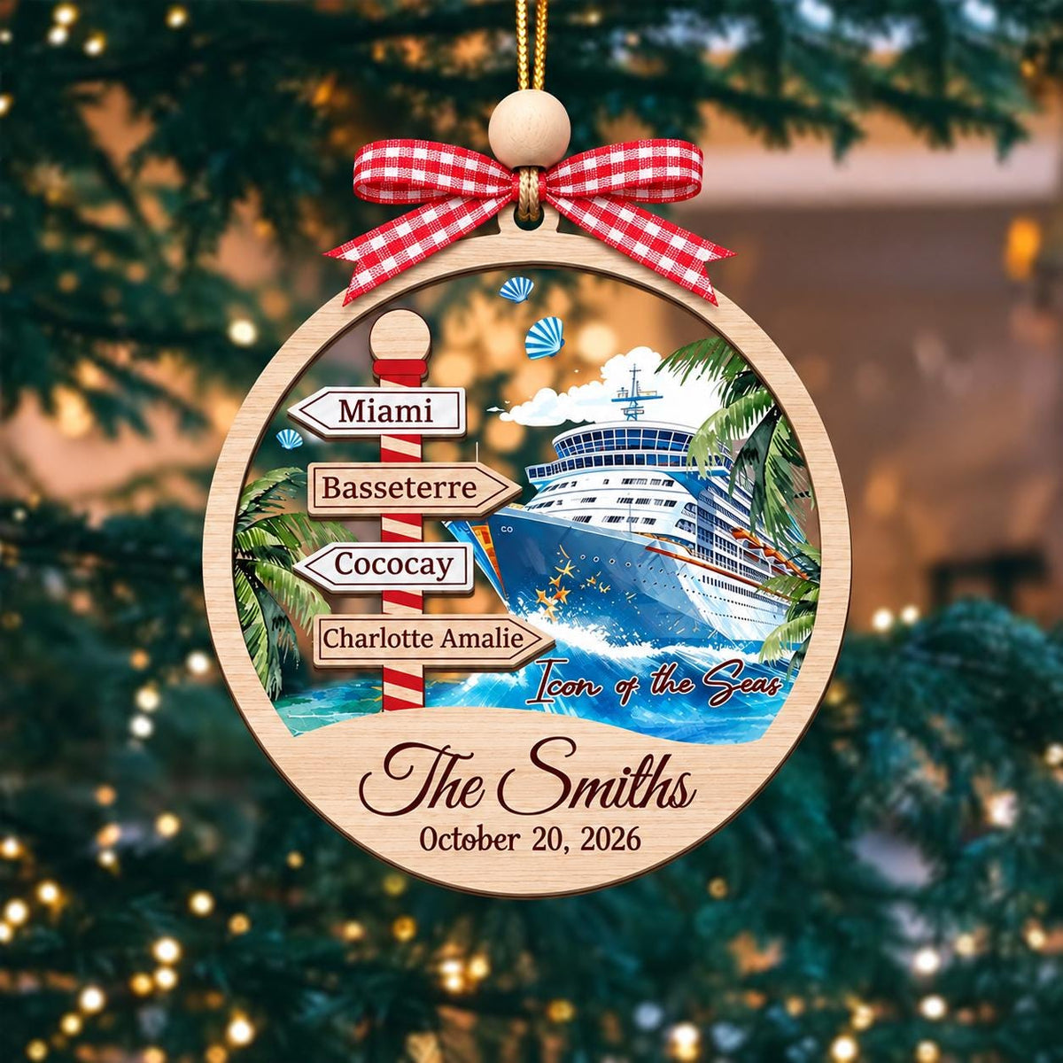 Personalized Cruise Ornament 2026, Custom Location Cruise Ship Gift, Vacation Keepsake for Cruise Lover, Family Christmas Ornament - main product image