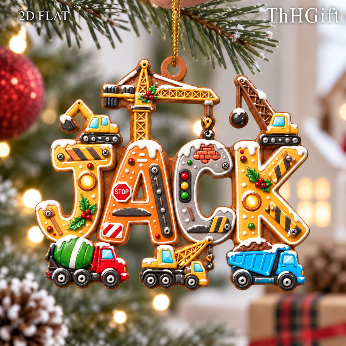 Personalized Kids Name Truck Christmas Ornament, Construction Vehicle Acrylic Ornament, Custom Name Holiday Decor - product image 3