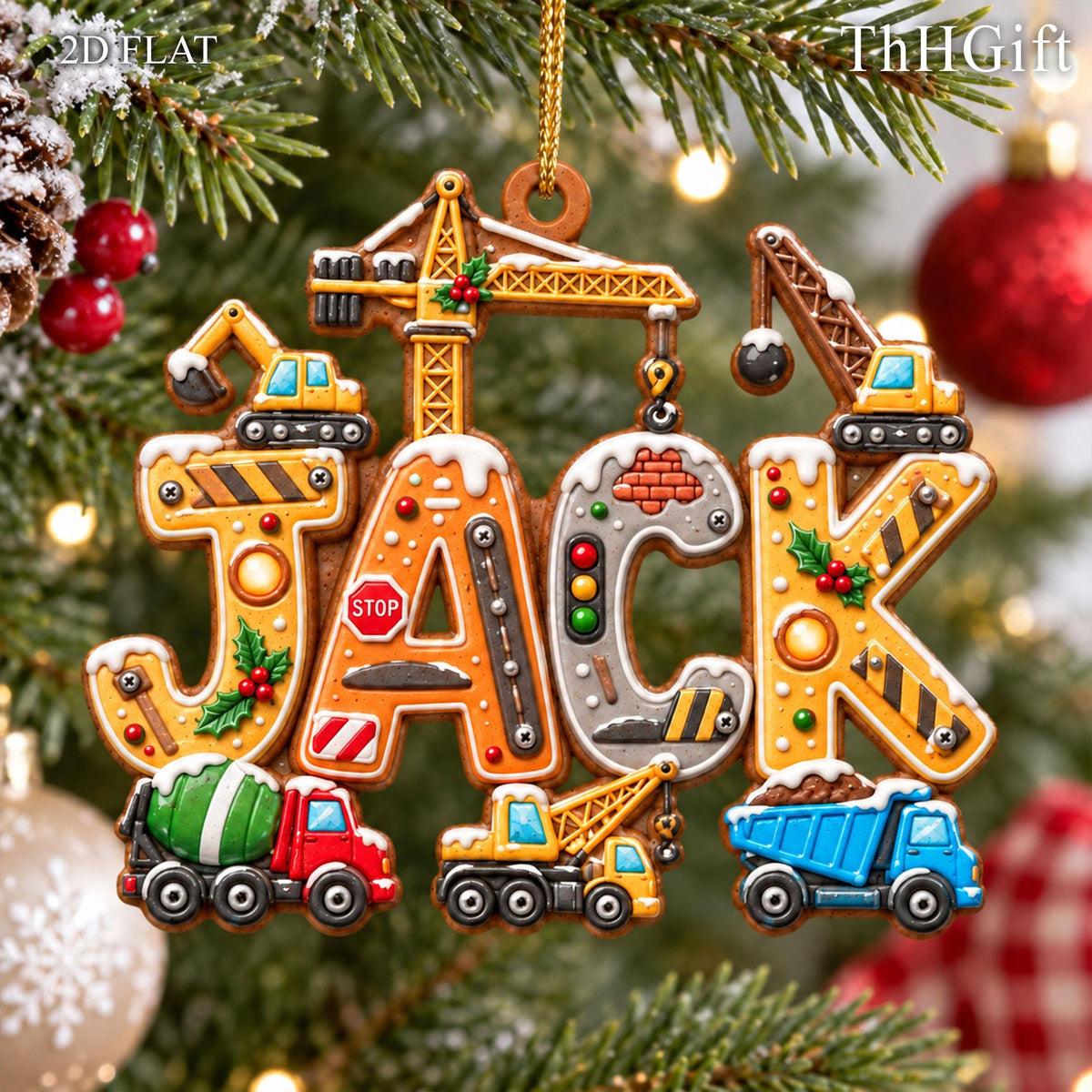 Personalized Kids Name Truck Christmas Ornament, Construction Vehicle Acrylic Ornament, Custom Name Holiday Decor - product image 5