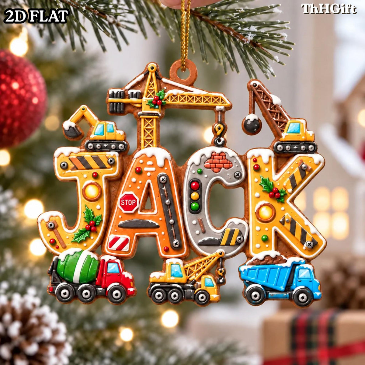 Personalized Kids Name Truck Christmas Ornament, Construction Vehicle Acrylic Ornament, Custom Name Holiday Decor - main product image