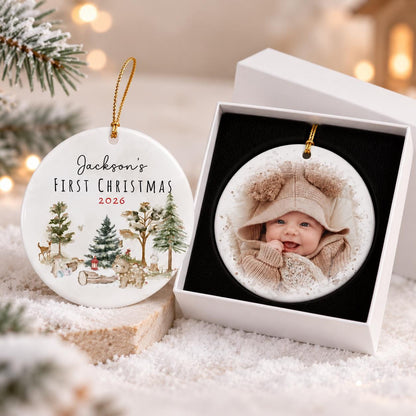 Personalized Baby's First Christmas Ornament 2026, Baby Shower Photo Keepsake