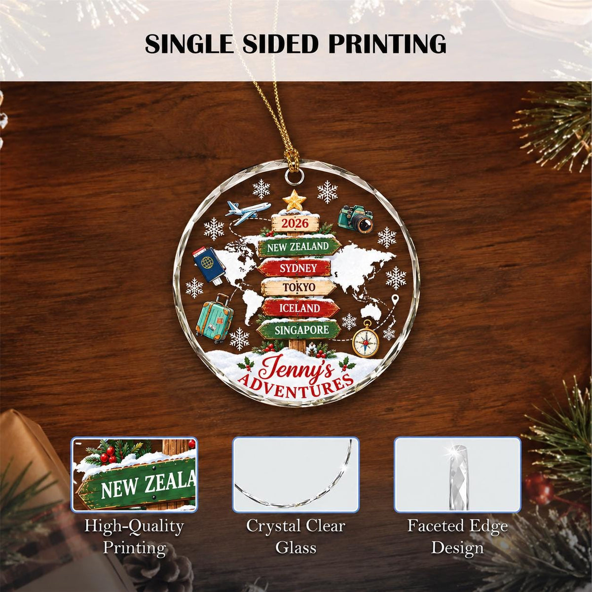 Personalized Travel Ornament 2026, Custom Destination Christmas Ornament, Glass Family Vacation Keepsake, Wanderlust Gift - product image 6