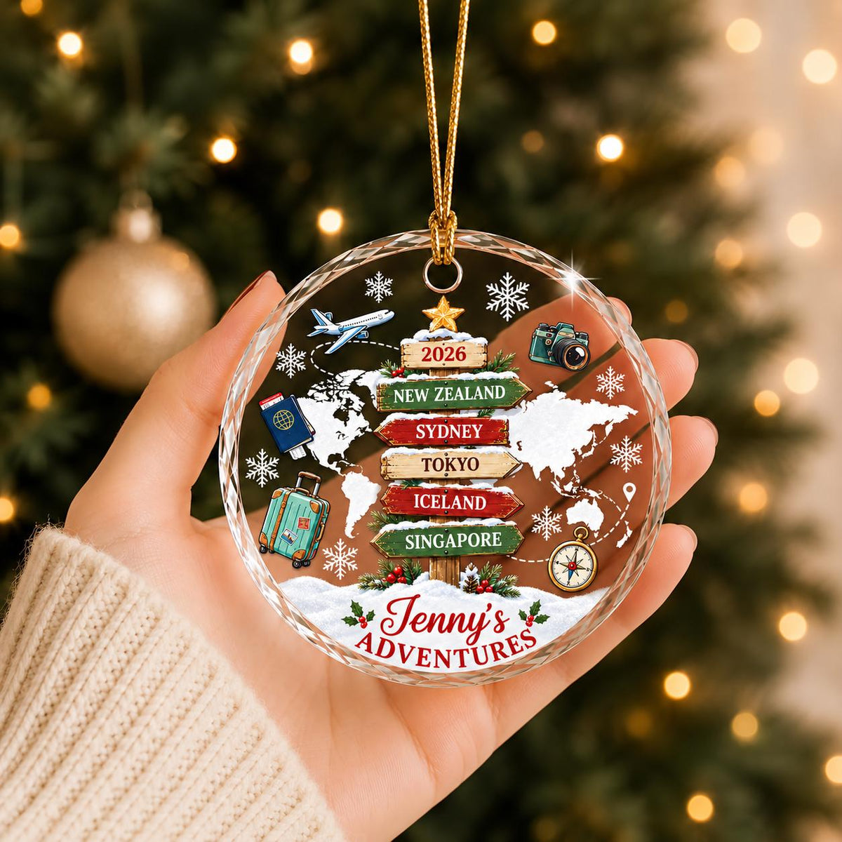 Personalized Travel Ornament 2026, Custom Destination Christmas Ornament, Glass Family Vacation Keepsake, Wanderlust Gift - product image 4