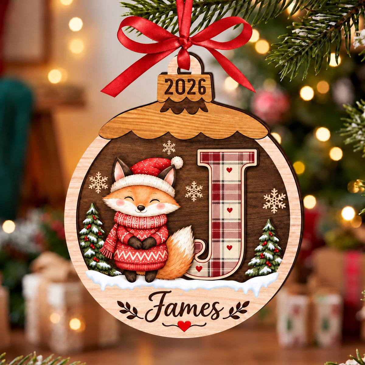 Baby First Christmas Ornament 2026, Personalized Monogram Ornament, Custom Toddler Name Gift, Woodland Animal Keepsake - product image 8