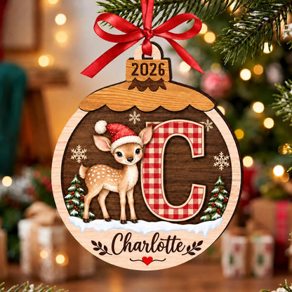 Baby First Christmas Ornament 2026, Personalized Monogram Ornament, Custom Toddler Name Gift, Woodland Animal Keepsake - product image 6