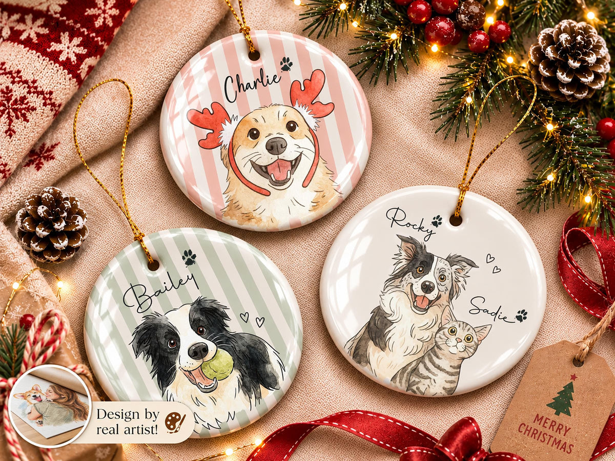 Personalized Watercolor Pet Photo Ornament: Custom Memorial Keepsake - main product image