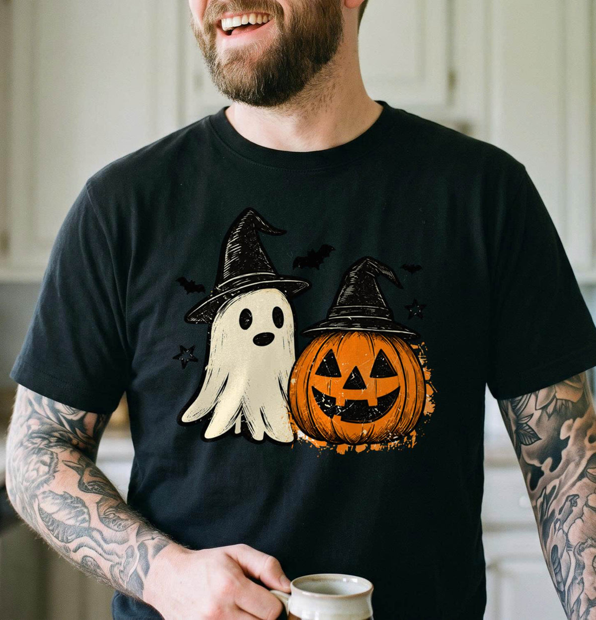 Cute Ghost Pumpkin Halloween Shirt, Witch Hat T-Shirt, Spooky Season Sweatshirt & Hoodie, Unisex Halloween Gift