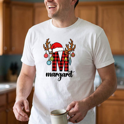 Personalized Buffalo Plaid Christmas Initial Shirt, Custom Name T-Shirt, Sweatshirt & Hoodie