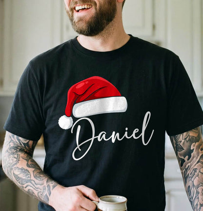 Personalized Santa Hat Name Shirt, Custom Christmas T-Shirt, Sweatshirt & Hoodie, Matching Family Outfit