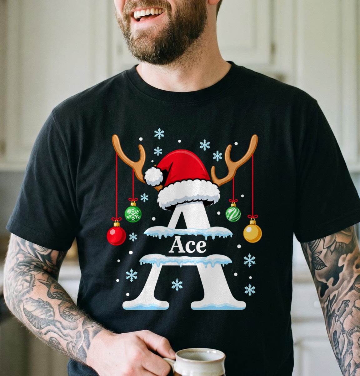 Personalized Snowy Christmas Initial Shirt, Custom Name T-Shirt, Sweatshirt & Hoodie
