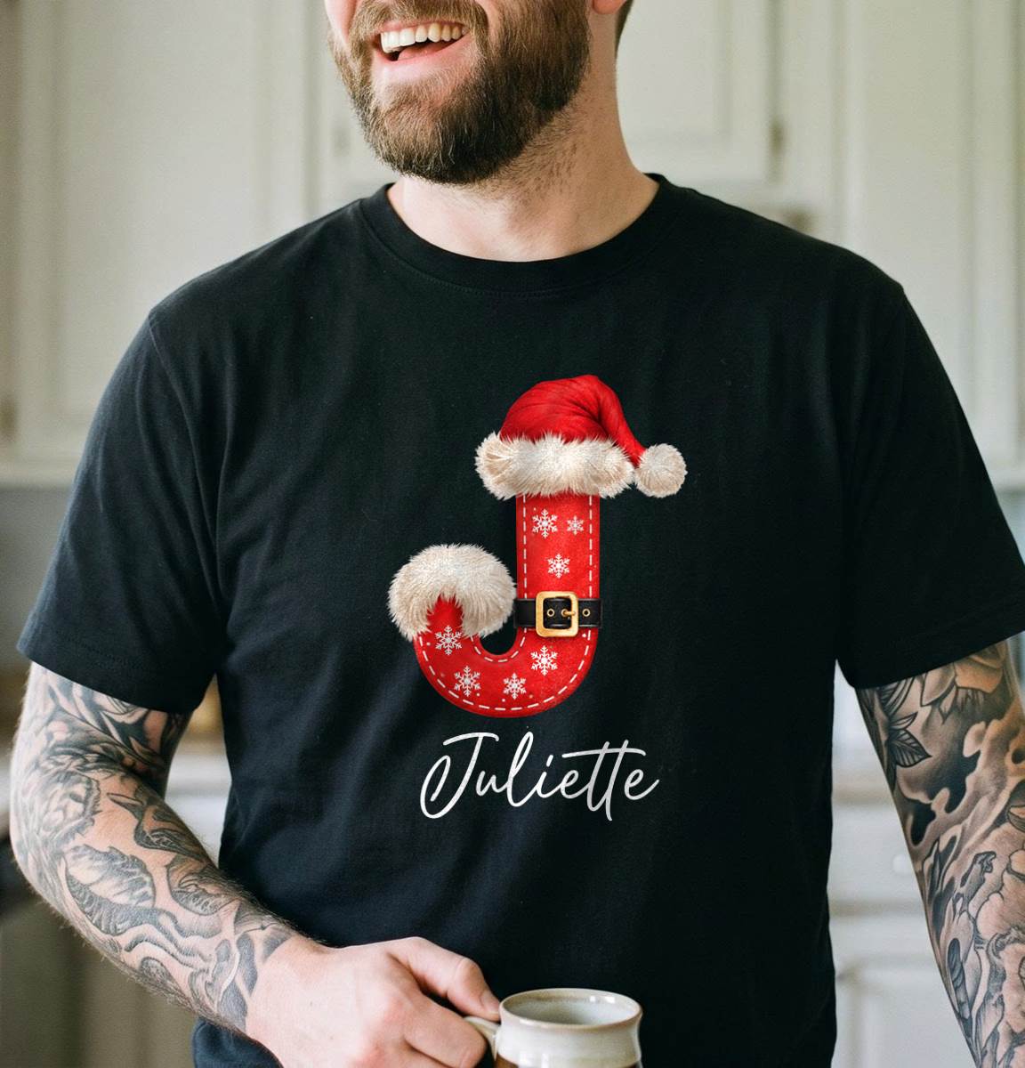Personalized Christmas Initial Name Shirt, Custom Santa Monogram T-Shirt, Sweatshirt & Hoodie, Unisex Holiday Gift