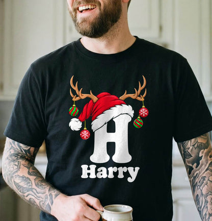 Personalized Christmas Initial Shirt, Custom Name Reindeer T-Shirt, Sweatshirt & Hoodie